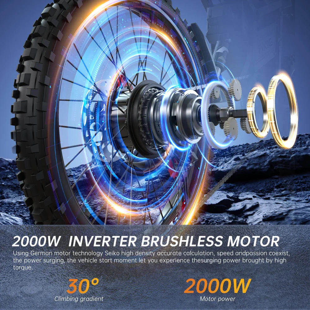 FVKING E6 Electric Bike Adults 2000W Peak Gear Hub Motors Electric Motorcycle 52V40AH Battery Speed 60Kmh Mountain E-Bikes GT73