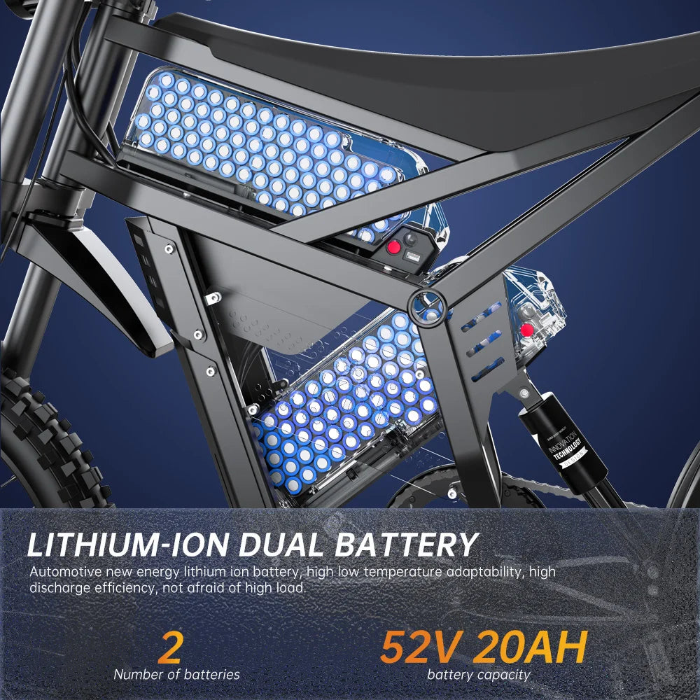 FVKING E6 Electric Bike Adults 2000W Peak Gear Hub Motors Electric Motorcycle 52V40AH Battery Speed 60Kmh Mountain E-Bikes GT73